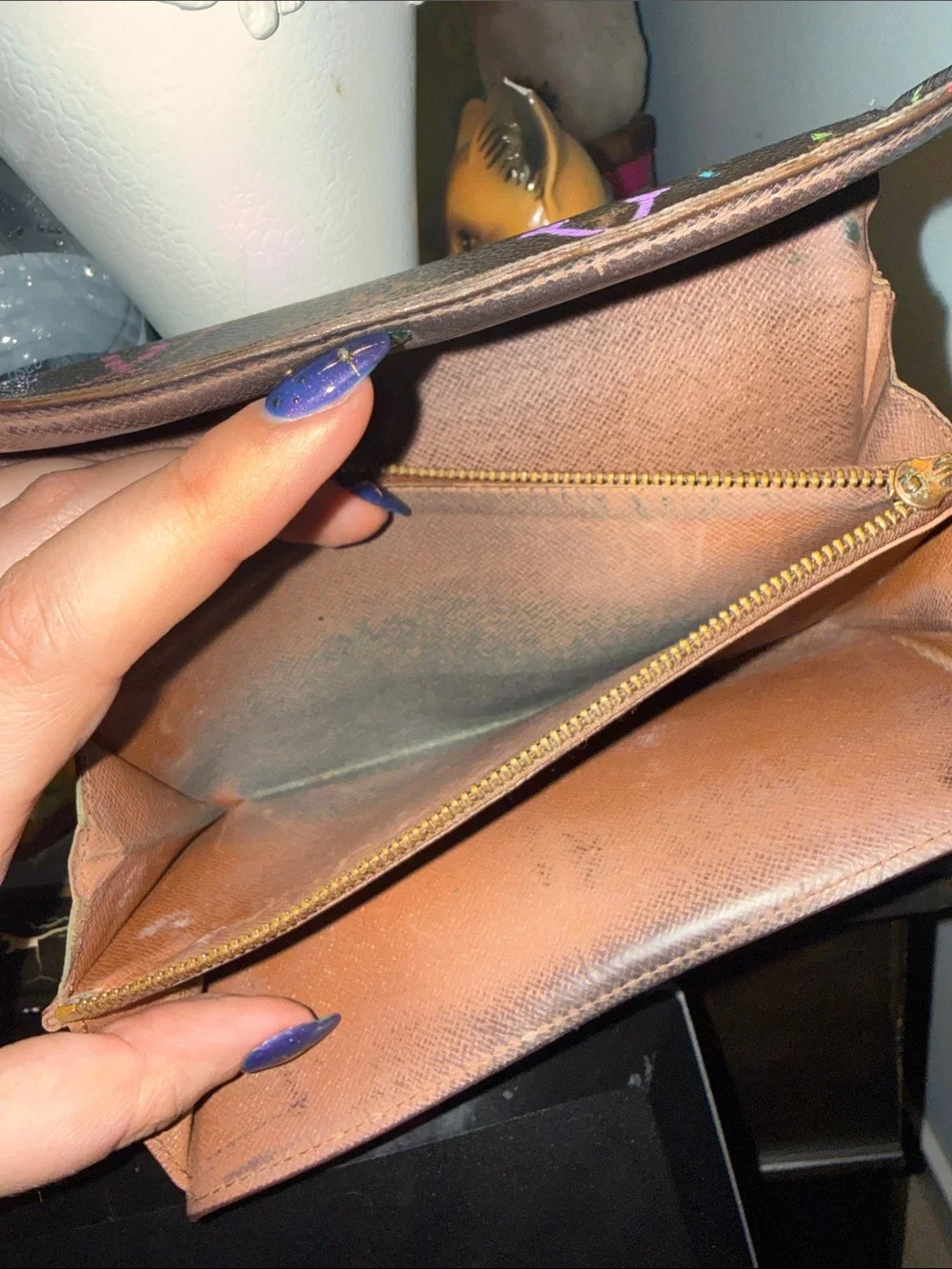Custom hand painted Sarah LV wallet